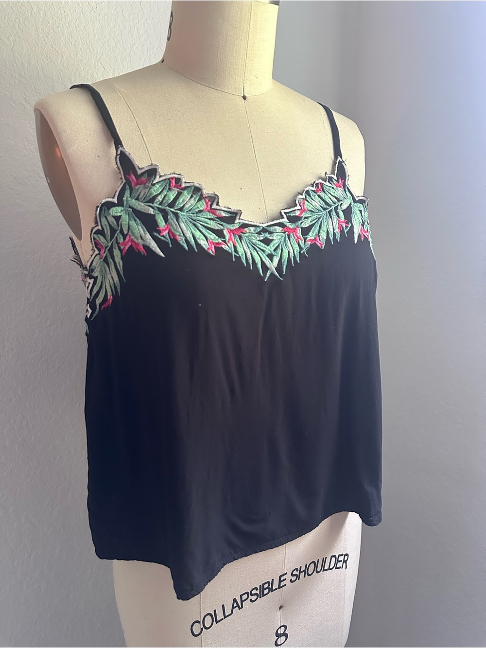 Show me Your Mumu Black Embroidered Leaf Cami Top
